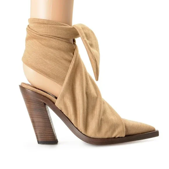 Burberry Women's Tillington Beige Leather High Heel Wrap Around Pumps Shoes